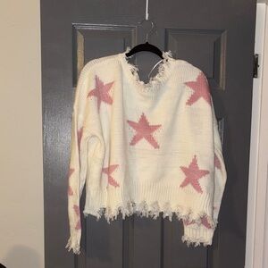 Frayed Star Sweater - Cream and Pink